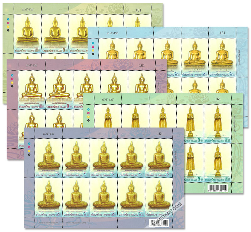 The Quinary Highly-revered Buddha Image Postage Stamps Full Sheet.
